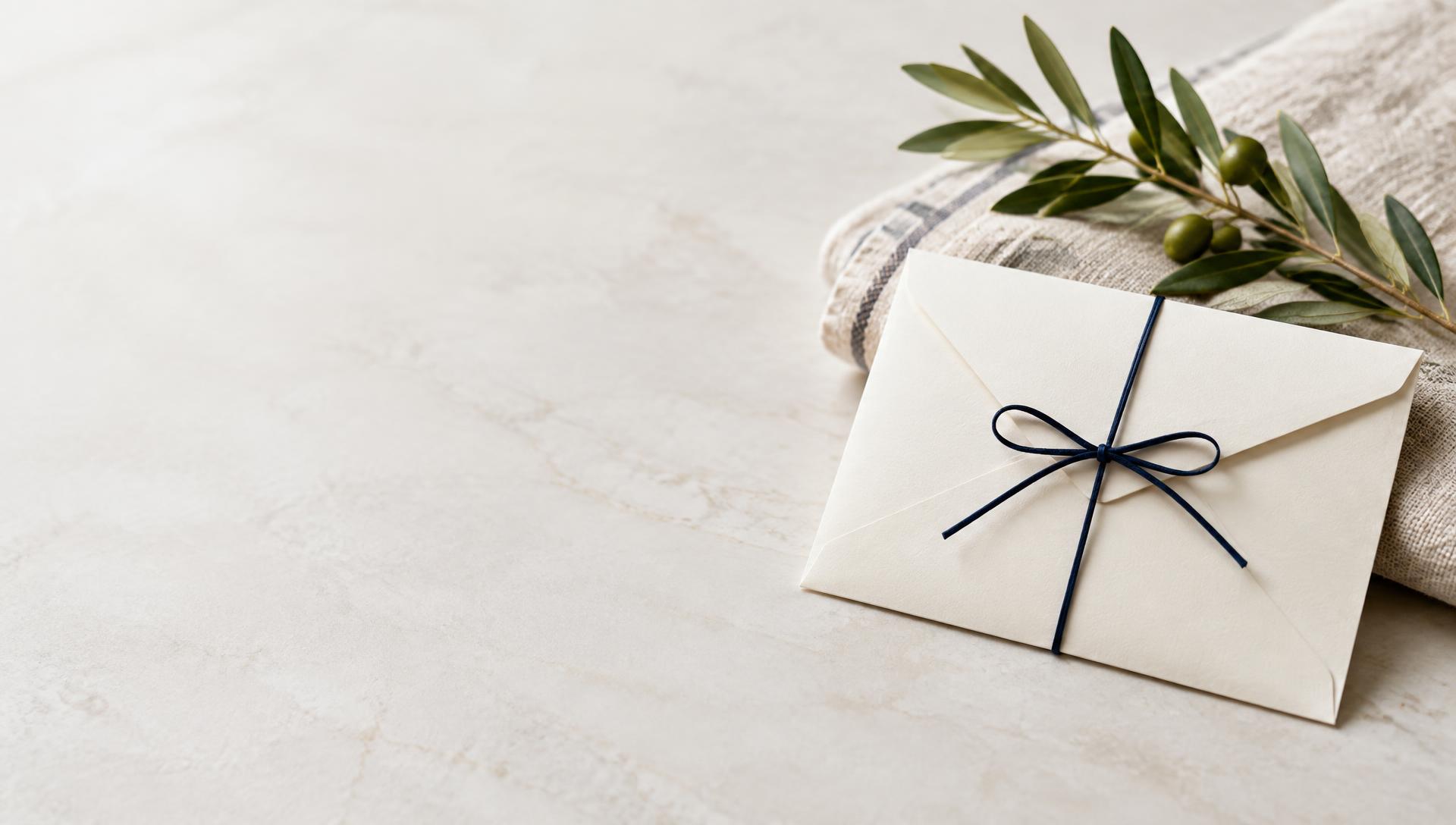 Gift envelope with a navy ribbon